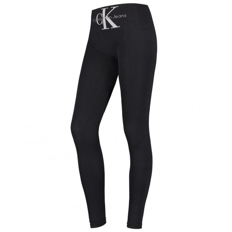 CALVIN KLEIN Legging Femme Microfibre LOGO HIGH WAIST Noir