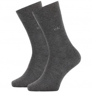 CALVIN KLEIN 2 paires Chaussettes Homme CASUAL FLATKNIT Anthracit