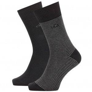 CALVIN KLEIN 2 paires Chaussettes Homme Coton FINE STRIPED Noir
