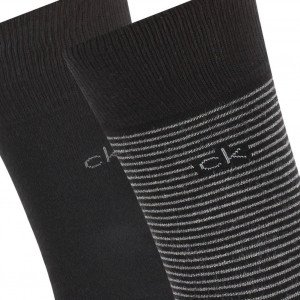 CALVIN KLEIN 2 paires Chaussettes Homme Coton FINE STRIPED Noir