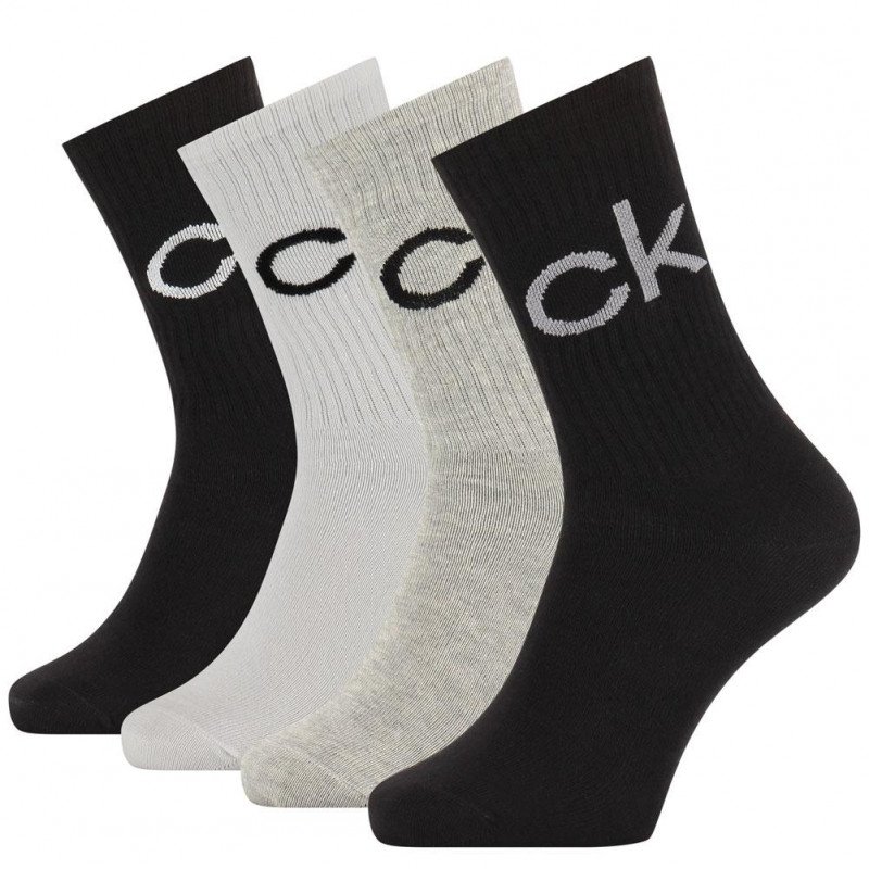 CALVIN KLEIN Coffret 4 paires de Chaussettes Homme Coton LOGO Noir Gris Blanc