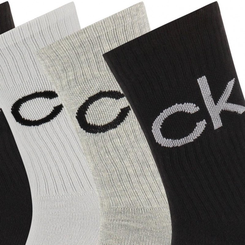 CALVIN KLEIN Coffret 4 paires de Chaussettes Homme Coton LOGO Noir Gris Blanc