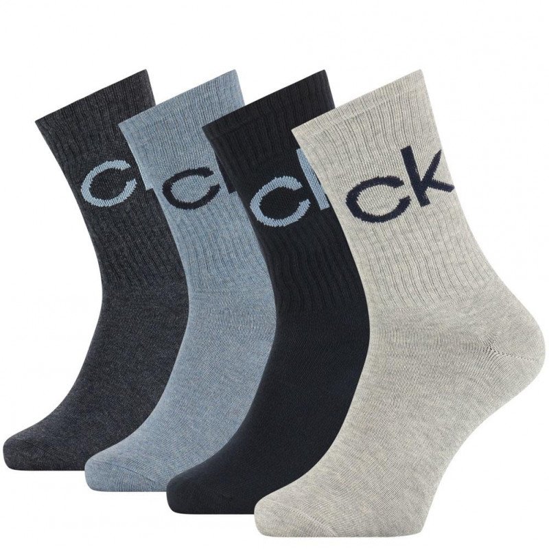 CALVIN KLEIN Coffret 4 paires de Chaussettes Homme Coton LOGO Gris Bleu