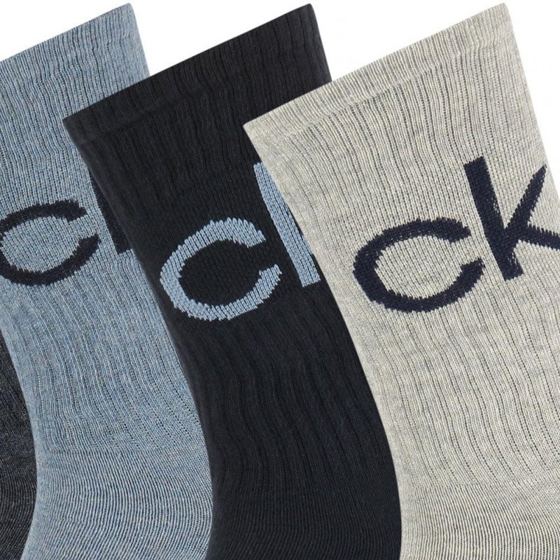 CALVIN KLEIN Coffret 4 paires de Chaussettes Homme Coton LOGO Gris Bleu