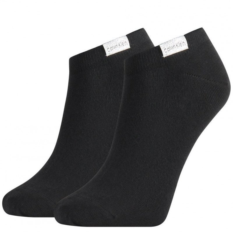 CALVIN KLEIN Lot 2 paires de socquettes Femme Coton Bio ORGANIC Noir