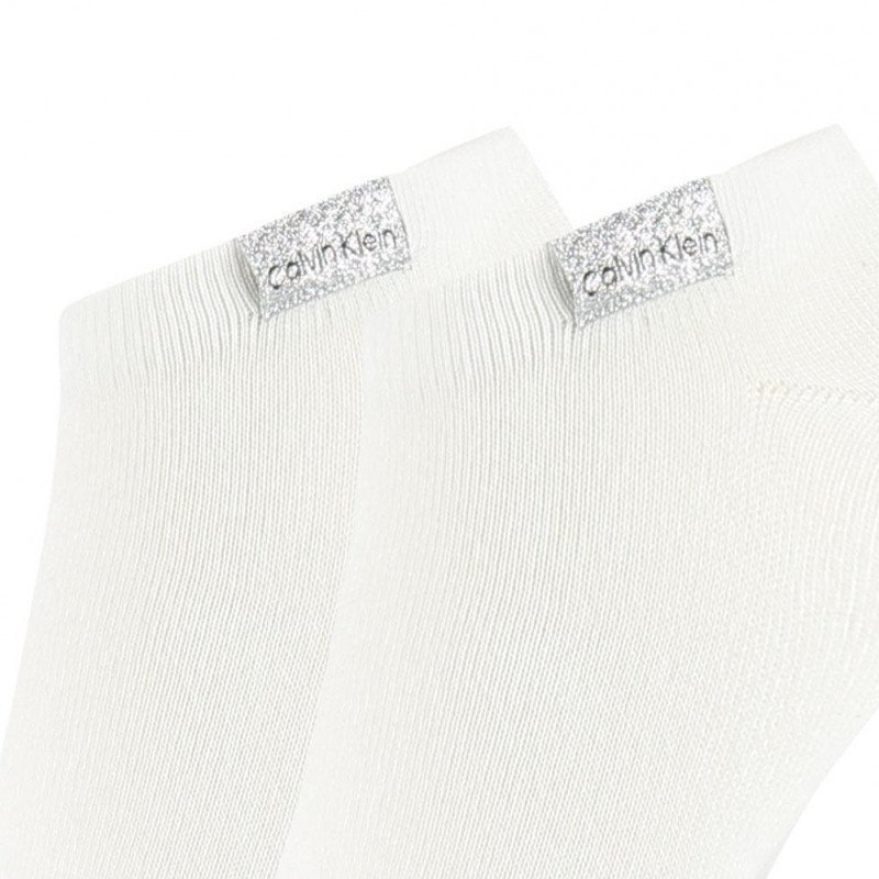 CALVIN KLEIN Lot 2 paires de socquettes Femme Coton Bio ORGANIC Blanc