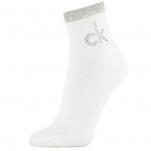 CALVIN KLEIN Socquettes Femme Coton CRYSTAL LOGO Blanc