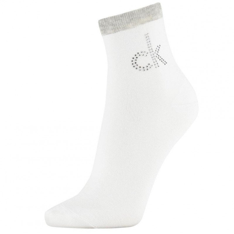 CALVIN KLEIN Socquettes Femme Coton CRYSTAL LOGO Blanc