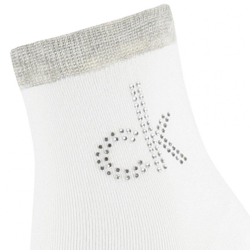 CALVIN KLEIN Socquettes Femme Coton CRYSTAL LOGO Blanc