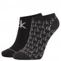 CALVIN KLEIN Lot 2 paires de socquettes Femme MicroCoton REPEAT LOGO Noir