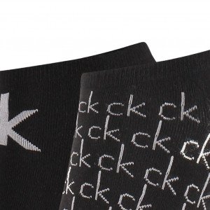 CALVIN KLEIN 2 paires Socquettes Femme Coton REPEAT LOGO Noir