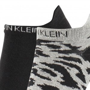 CALVIN KLEIN 2 paires Socquettes Femme Coton LEOPARD BACK Gris