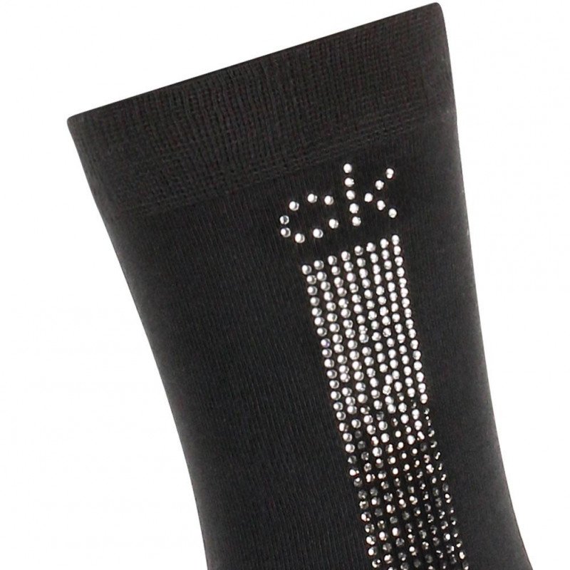 CALVIN KLEIN Chaussettes Femme Viscose CRYSTAL LOGO Noir Argent