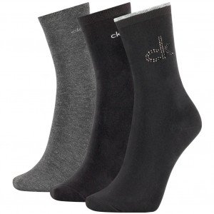 CALVIN KLEIN Coffret 3 paires Chaussettes Femme CRYSTAL LOGO Noir
