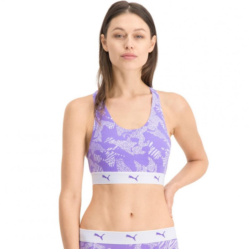 PUMA Brassière Femme Coton AOP Purple