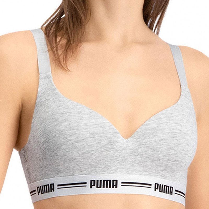 PUMA Brassière coquée Femme Coton ICONIC TOP Souris chiné