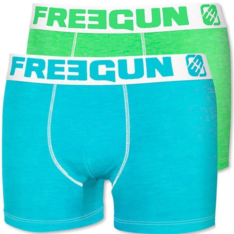 FREEGUN Lot de 2 Boxers Homme MicroCoton BCX2ASS Bleu Vert FRESH