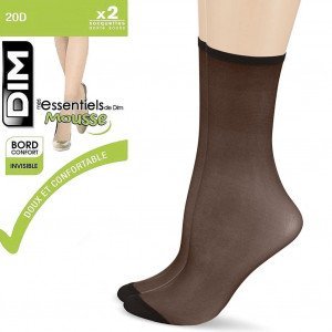 DIM 2 paires de Socquettes Femme Microfibre ESSENTIELS Noir 20D