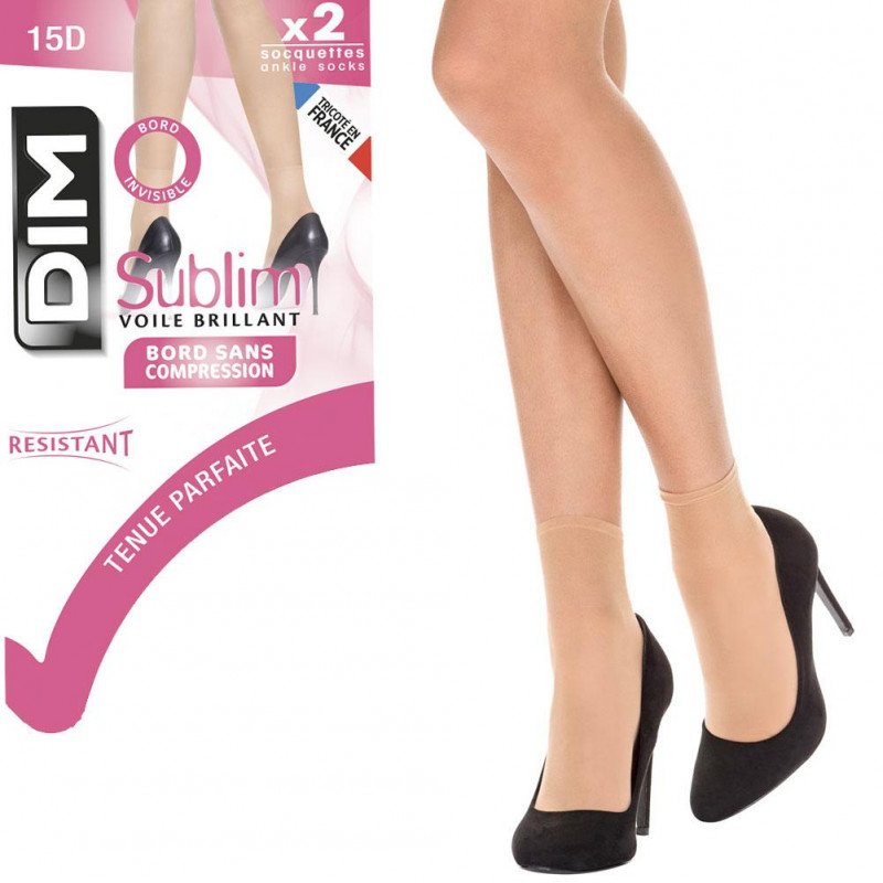 LOT DE 2 Socquettes Chaussettes Femme SUBLIM Beige et Or
