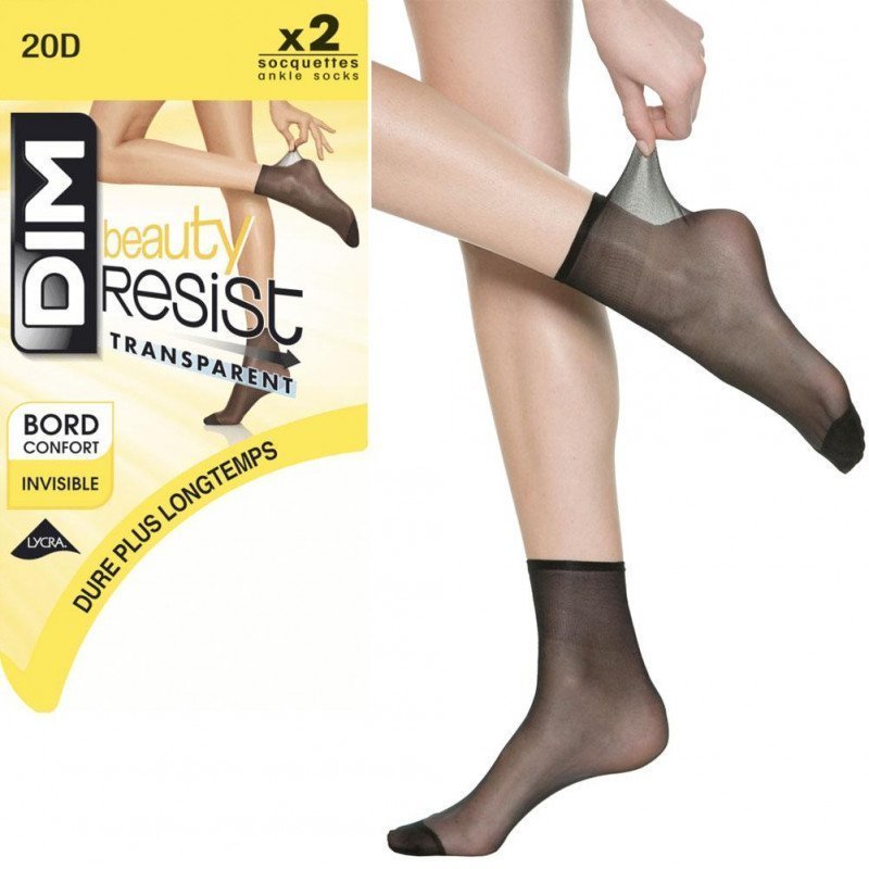 DIM Lot de 2 paires de Socquettes Femme Microfibre RESIST Noir 20D