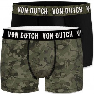 VON DUTCH Lot de 2 Boxers Homme Coton BCX2 CAM1 Vert Noir