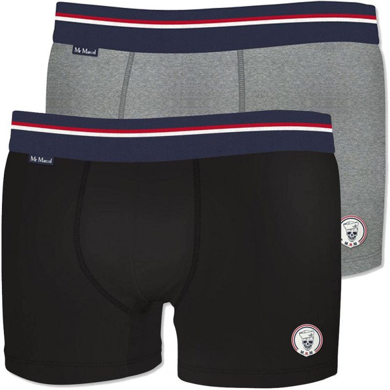 MR MARCEL Lot de 2 Boxers Homme Coton BCX2 Noir Gris