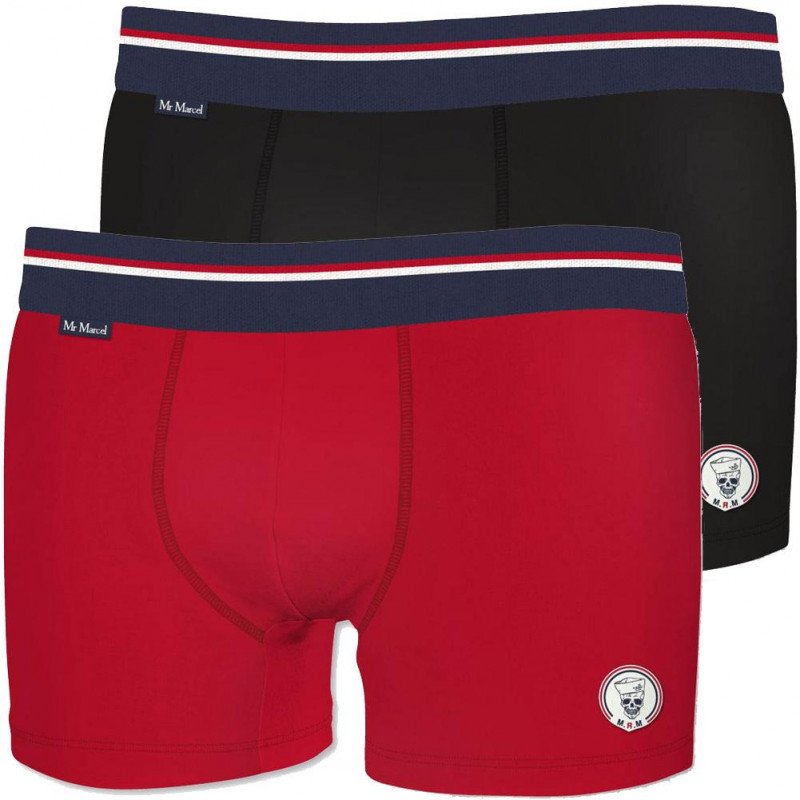 MR MARCEL Lot de 2 Boxers Homme Coton BCX2 Rouge Noir