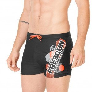 maillot de bain homme forme boxer avec inscription - freegun noir