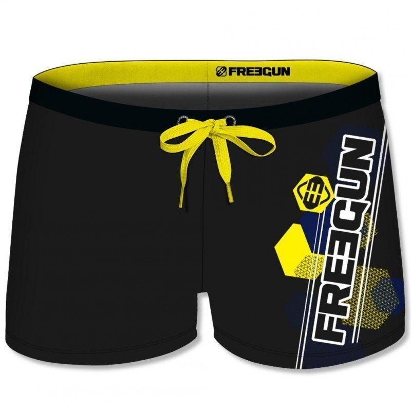 FREEGUN Boxer Bain Moulant Homme MOUASS1 Noir Jaune