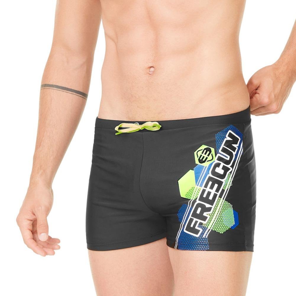 FREEGUN Maillot de Bain Homme Piscine, Boxer de Bain, Doux et Confortable,  Noir, Jaune, Taille M : : Mode