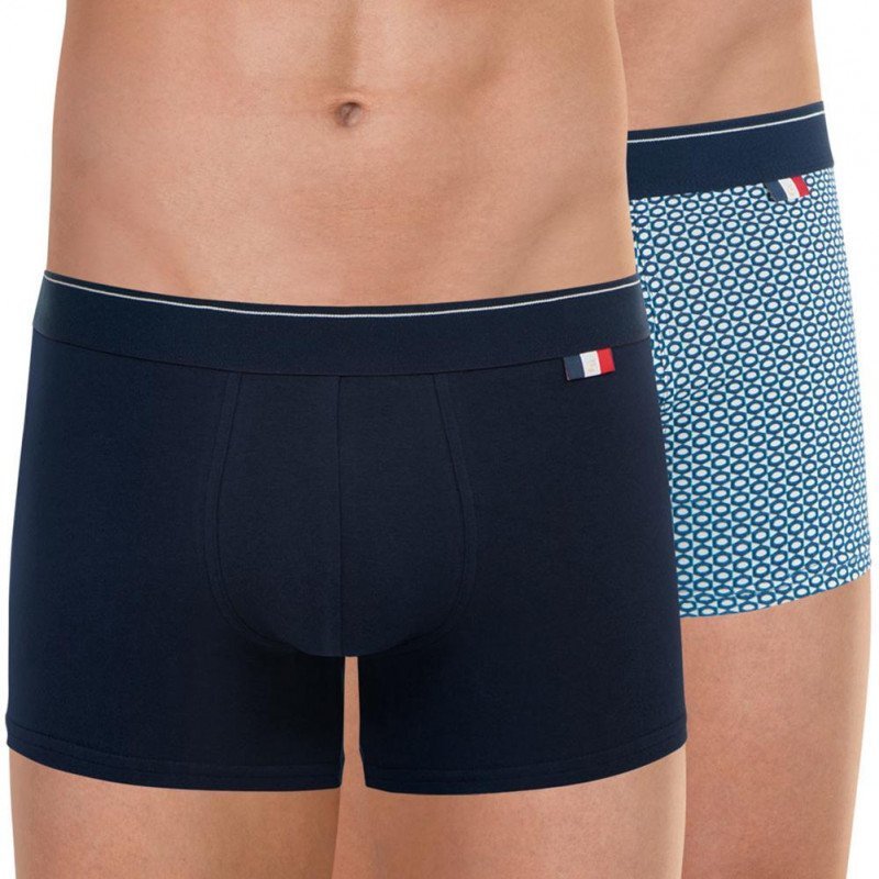 EMINENCE lot de 2 Boxers Homme Coton FAIT EN FRANCE Marine Ecrous