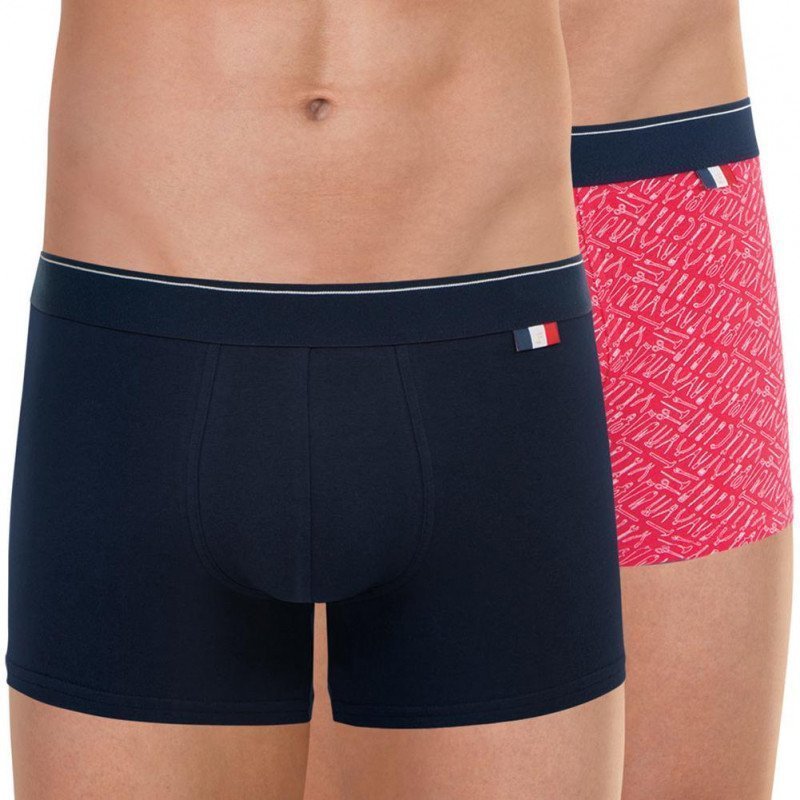 LOT DE 2 Boxer Sous-vêtements Homme FAIT EN FRANCE Bleu et Rouge
