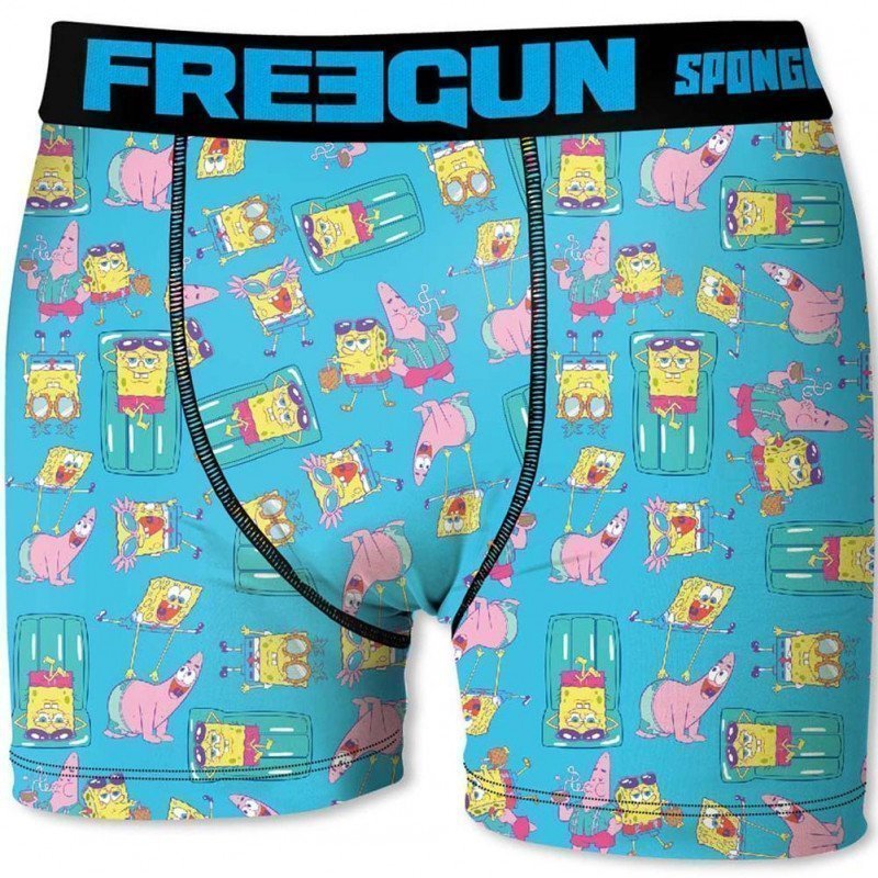 FREEGUN Boxer Homme Microfibre CYA Bleu Jaune BOB L'EPONGE