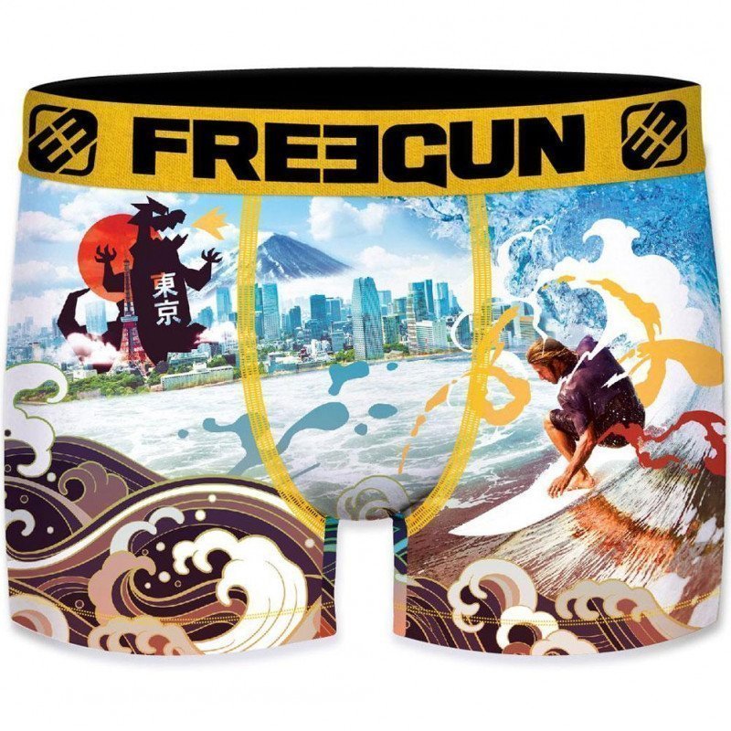 FREEGUN Boxer Homme Microfibre SUR78 Blanc Jaune PREMIUM