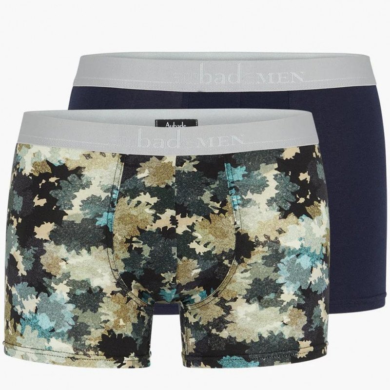 AUBADEMEN Lot de 2 Boxers Homme Coton Modal DUO CAMO Vert Marine