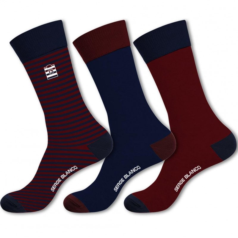 SERGE BLANCO Lot de 3 paires de Chaussettes Homme Coton CHVASS1 Bordeaux Marine