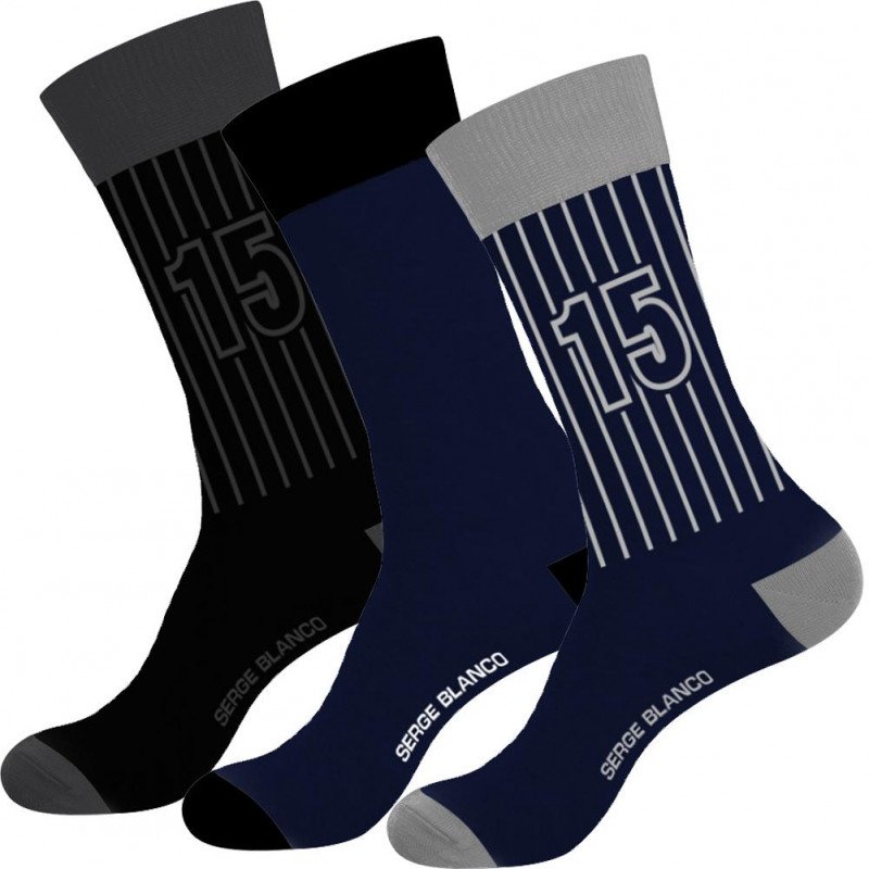 SERGE BLANCO Lot de 3 paires de Chaussettes Homme Coton CHVASS2 15 Bleu Noir