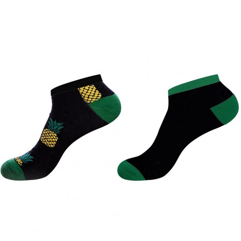 CRAZYSOCKS Lot de 2 paires de Socquettes Homme Coton Bio ANANAS Noir Vert