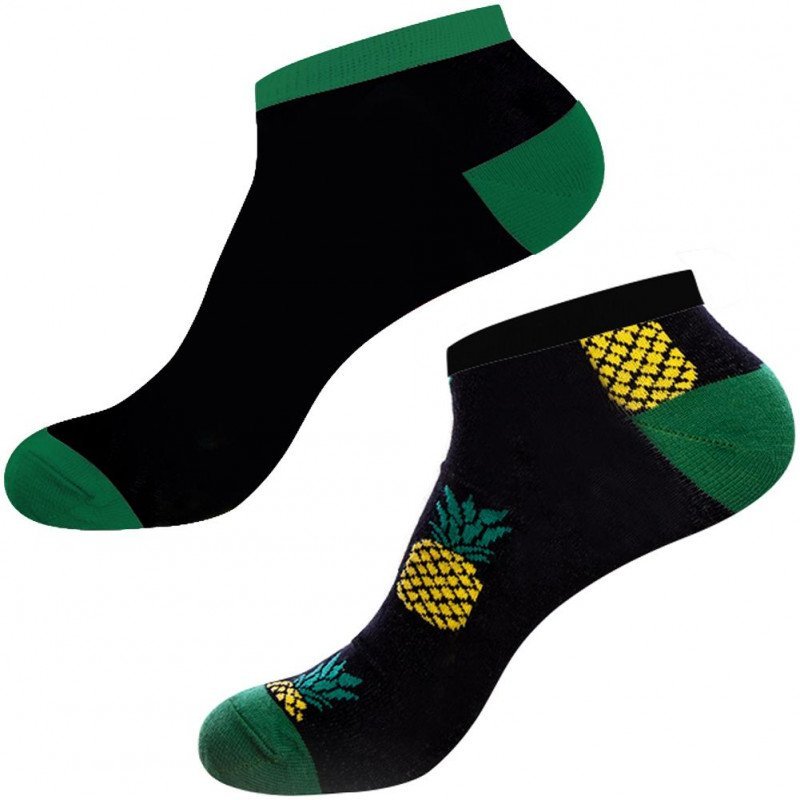 CRAZYSOCKS Lot de 2 paires de Socquettes Homme Coton Bio ANANAS Noir Vert