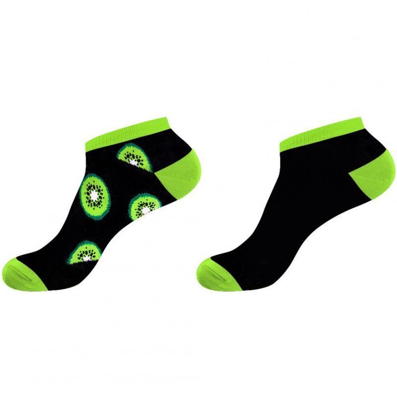 CRAZYSOCKS Lot de 2 paires de Socquettes Homme Coton Bio KIWI22 Noir Vert