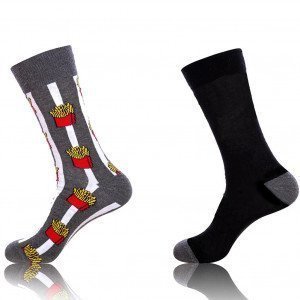 CRAZYSOCKS 2 paires Chaussettes Homme Bio ASS1 FRITES Gris Noir