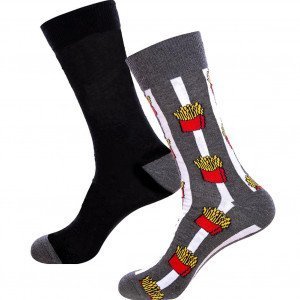 CRAZYSOCKS Lot de 2 paires de Chaussettes Homme Coton Bio ASS1 FRITES Gris Noir