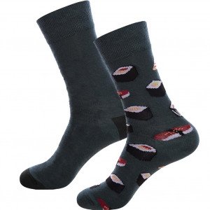 CRAZYSOCKS Lot de 2 paires de Chaussettes Homme Coton Bio ASS1 SUSHIS Gris