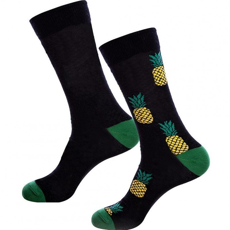 CRAZYSOCKS Lot de 2 paires de Chaussettes Homme Coton Bio ASS3 ANANAS Noir Vert