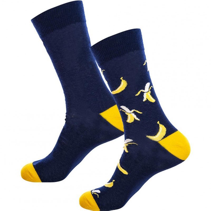 CRAZYSOCKS Lot de 2 paires de Chaussettes Homme Coton Bio ASS3 BANANE Marine Jaune