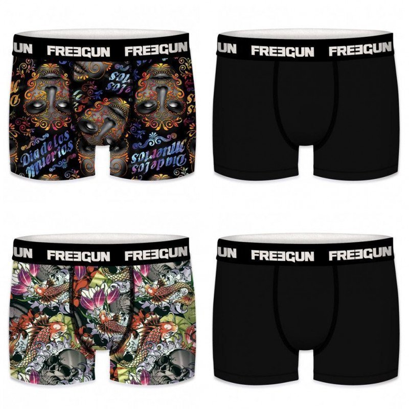 FREEGUN Lot de 4 Boxers Homme Microfibre PACKX4 TDM Noir Gris