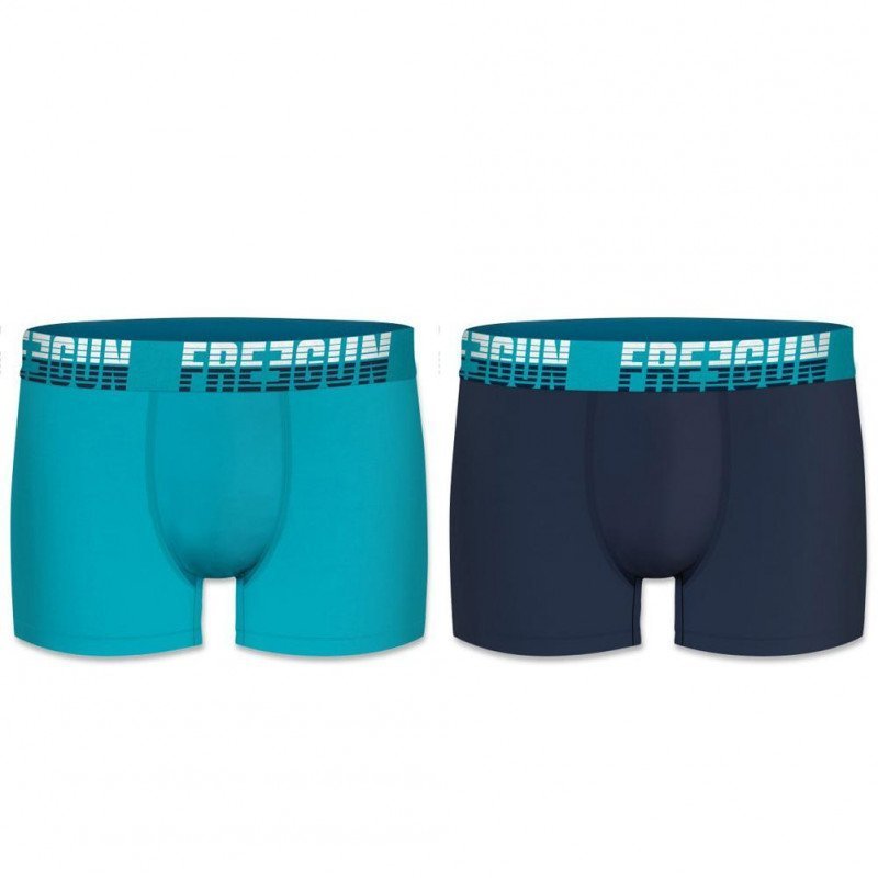 FREEGUN Lot de 2 Boxers Homme Coton BCX2ASS17 Cyan Marine