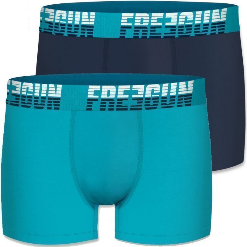 FREEGUN Lot de 2 Boxers Homme Coton BCX2ASS17 Cyan Marine