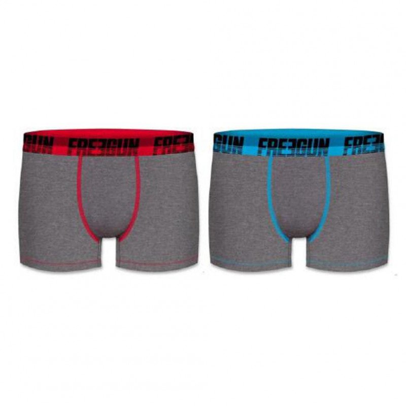 FREEGUN Lot de 2 Boxers Homme Coton BCX2ASS20 Gris