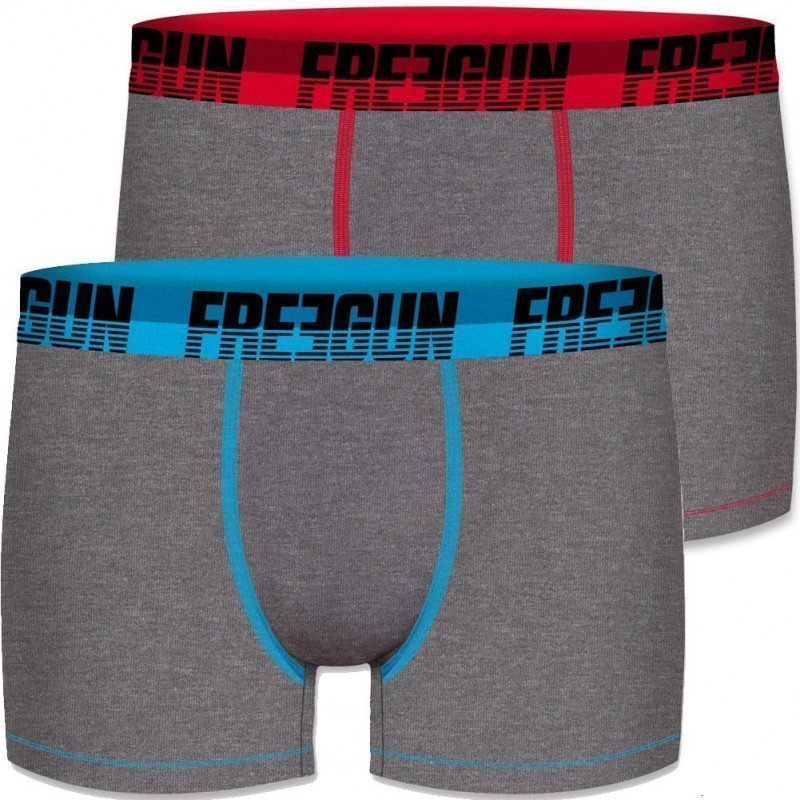 FREEGUN Lot de 2 Boxers Homme Coton BCX2ASS20 Gris